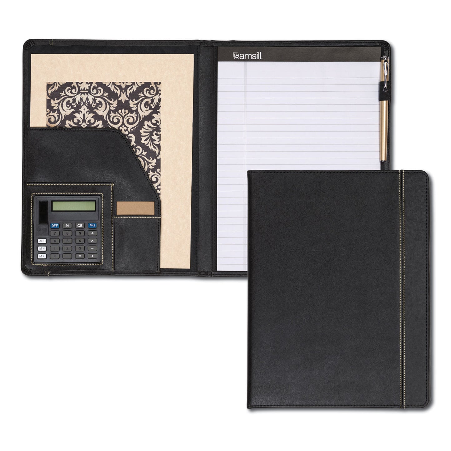 Samsill Slimline Padfolio, Leather-Look/Faux Reptile Trim, Writing Pad, Black (71220)