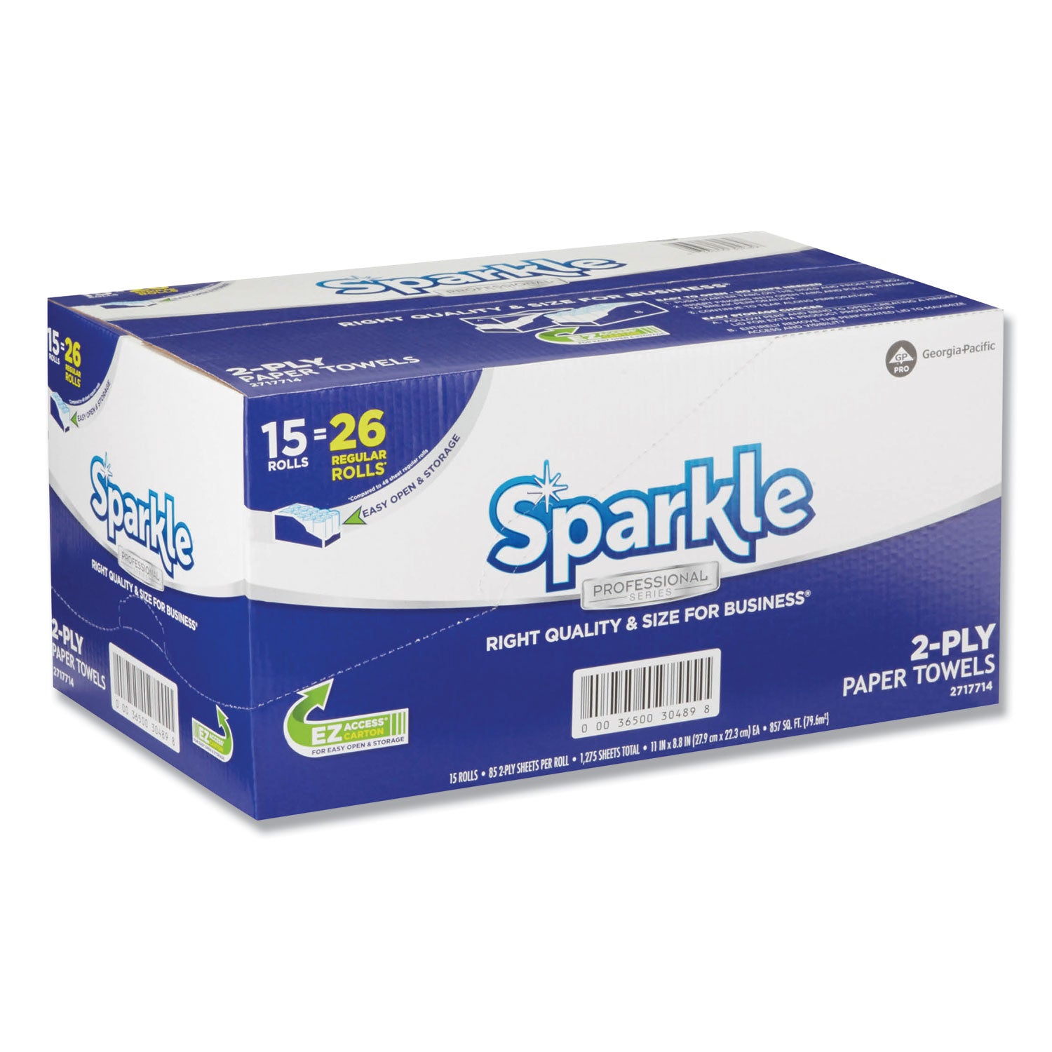 Georgia Pacific Professional Sparkle ps Premium Perforated Paper Kitchen Towel Roll, 2-Ply, 11 x 8.8, White, 85/Roll, 15 Rolls/Carton (2717714)