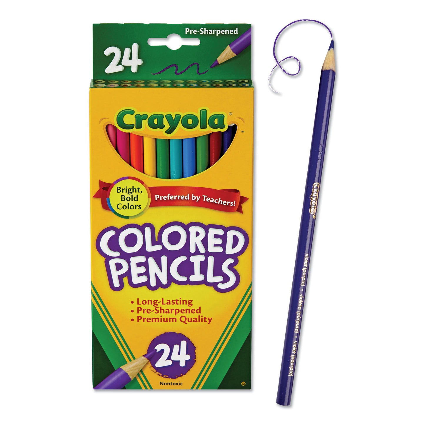 Crayola Long-Length Colored Pencil Set, 3.3 mm, 2B, Assorted Lead and Barrel Colors, 24/Pack (684024)