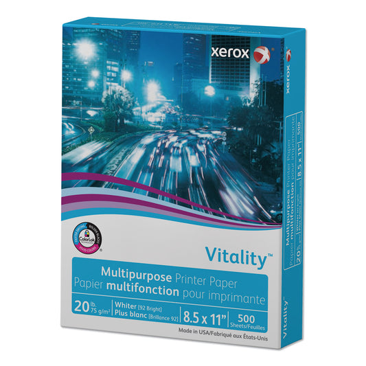 Xerox Vitality Multipurpose Print Paper, 92 Bright, 20 lb Bond Weight, 8.5 x 11, White, 500/Ream (3R02047RM)