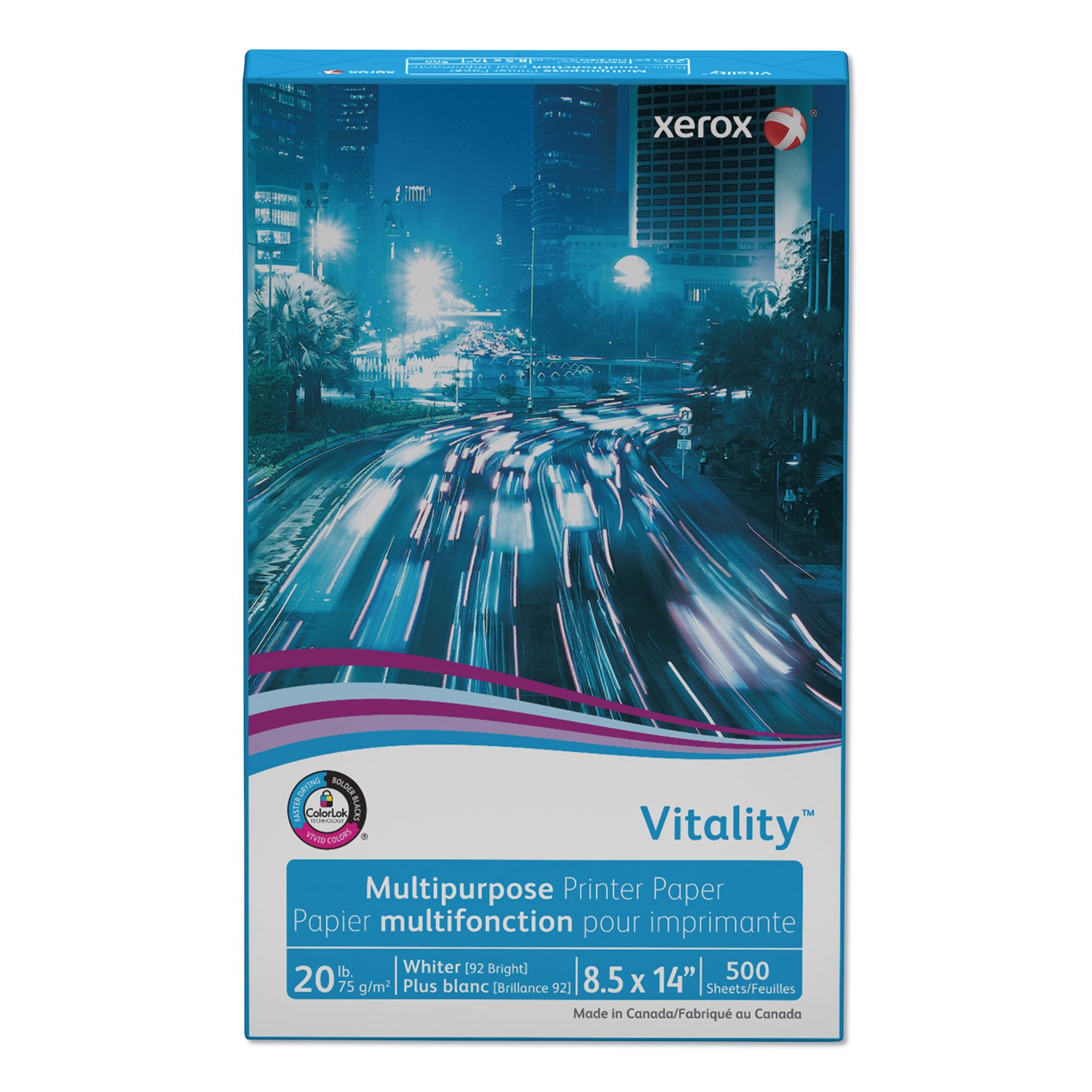 Xerox Vitality Multipurpose Print Paper, 92 Bright, 20 lb Bond Weight, 8.5 x 14, White, 500/Ream (3R02051)