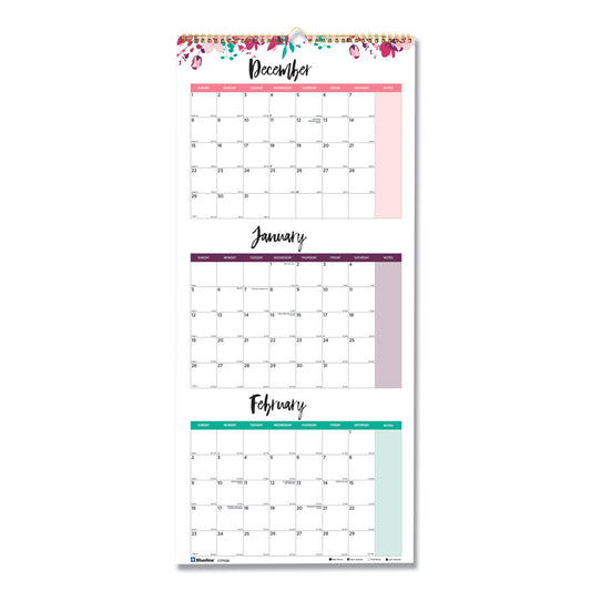 Blueline 3-Month Wall Calendar, Colorful Leaves Artwork, 12.25 x 27, White/Multicolor Sheets, 14-Month (Dec to Jan): 2025 (C171129)