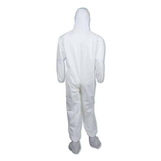 KleenGuard A45 Liquid/Particle Protection Surface Prep/Paint Coveralls, Hood, Elastic Wrist/Ankles, Boots, 4XL, White, 25/Carton (48977)