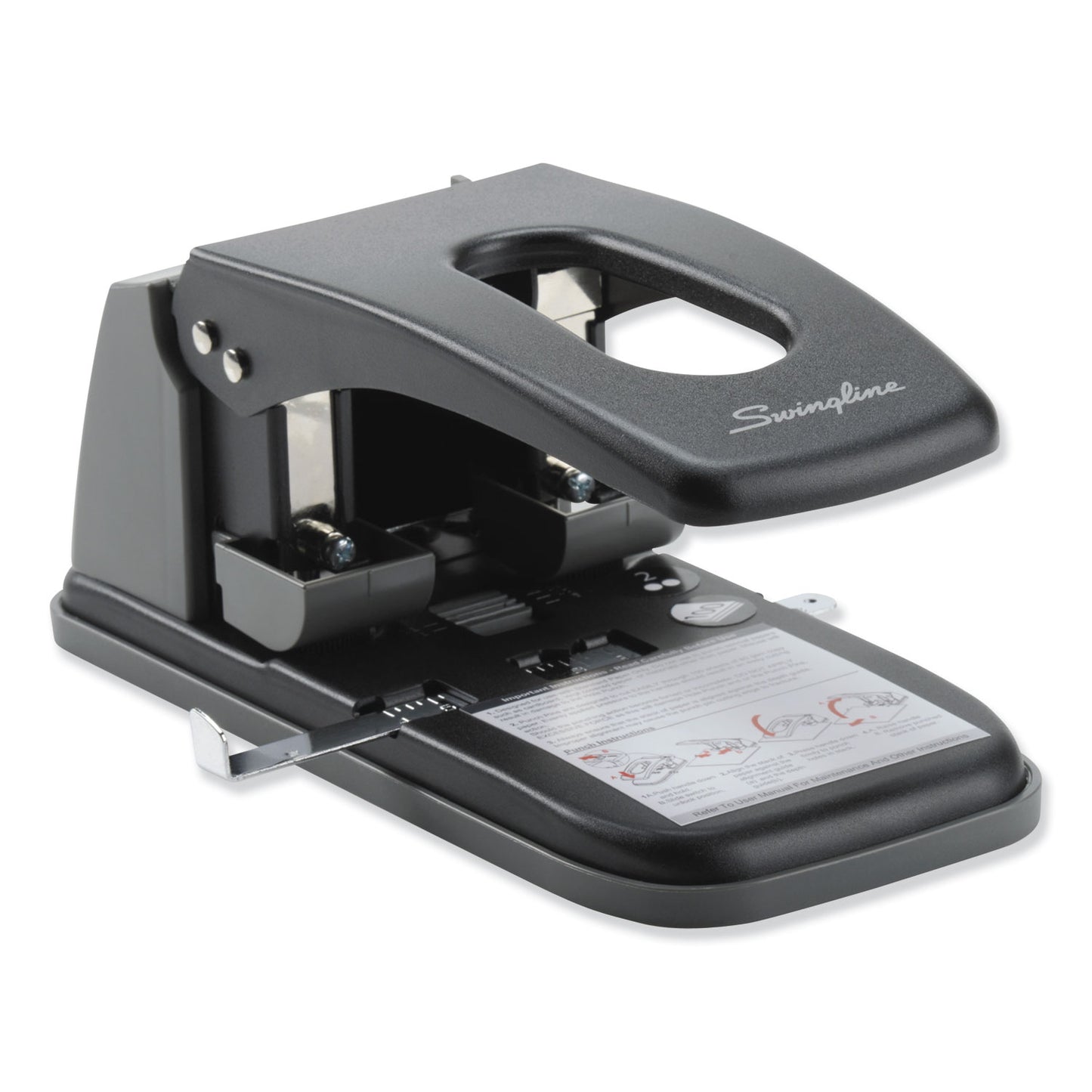 Swingline 100-Sheet High Capacity Two-Hole Punch, Fixed Centers, 9/32" Holes, Black/Gray (74190)