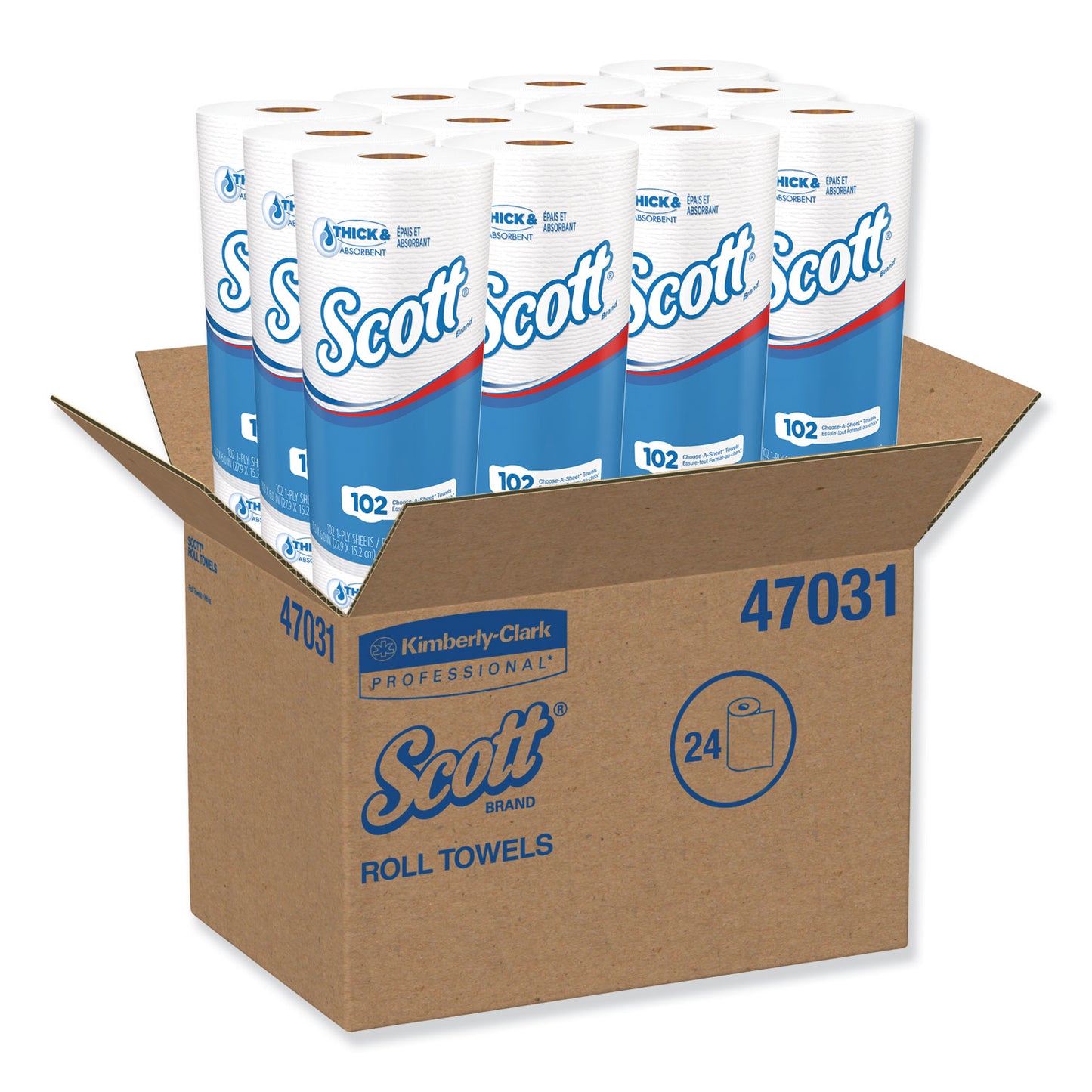 Scott Choose-A-Sheet Mega Kitchen Roll Paper Towels, 1-Ply, 4.8 x 11, White, 102/Roll, 24/Carton (47031)