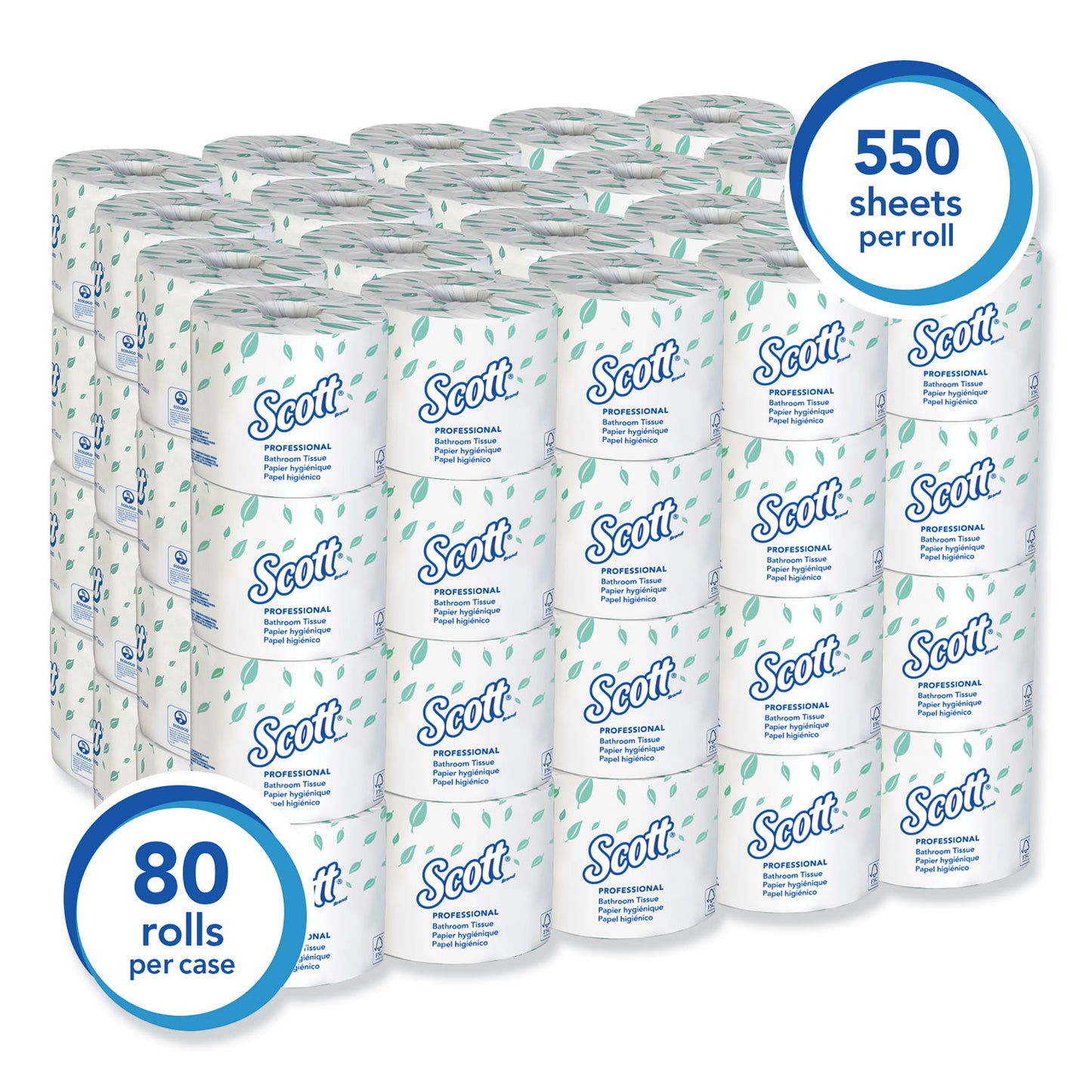 Scott Essential Standard Roll Bathroom Tissue for Business, Septic Safe, 2-Ply, White, 550 Sheets/Roll (04460RL)