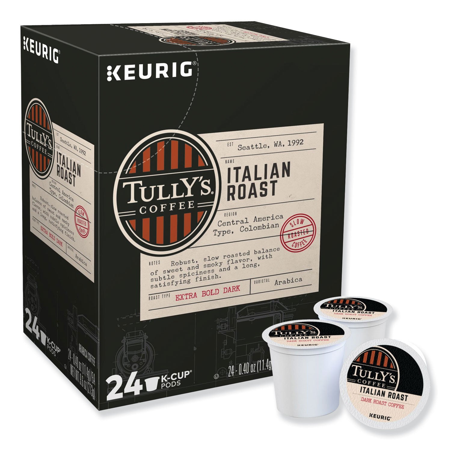 Tully's Coffee Italian Roast Coffee K-Cups, 96/Carton (193019CT)