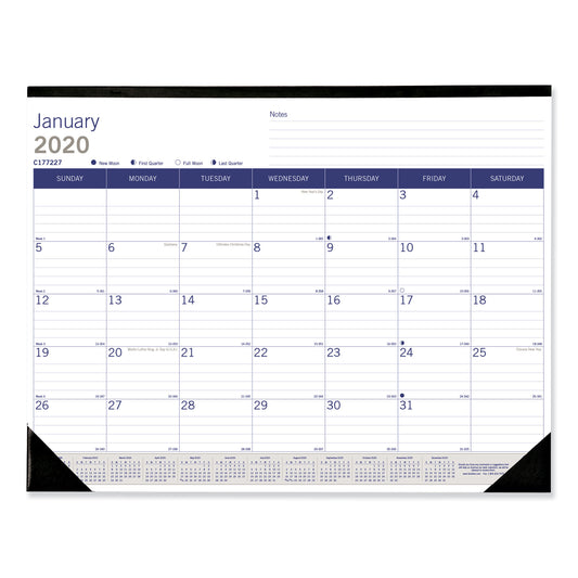 Blueline DuraGlobe Monthly Desk Pad Calendar, 22 x 17, White/Blue/Gray Sheets, Black Binding/Corners, 12-Month (Jan to Dec): 2025 (C177227)