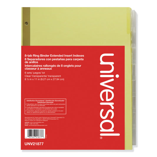 Universal Deluxe Extended Insertable Tab Indexes, 8-Tab, 11 x 8.5, Buff, Clear Tabs, 6 Sets (21877)