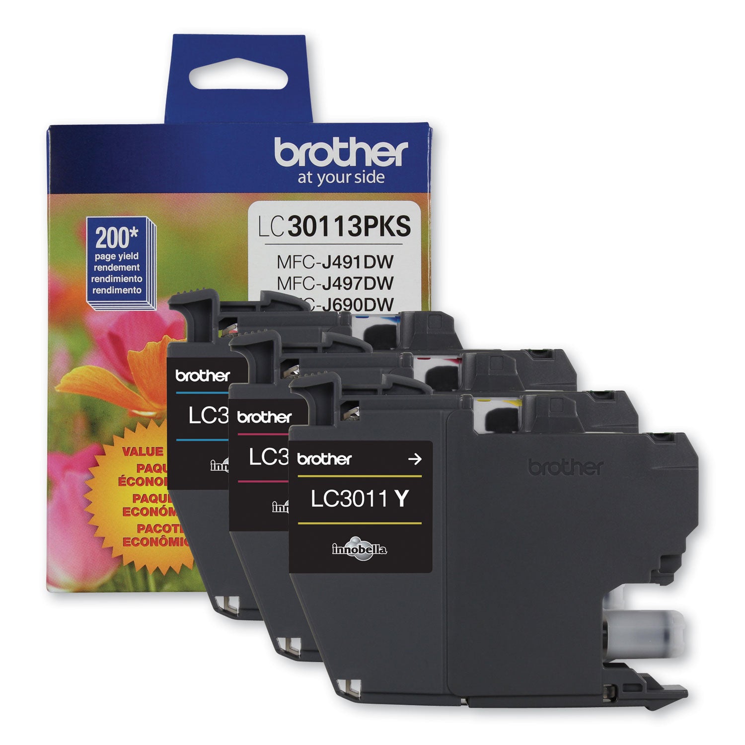 Brother LC3011 Ink, 200 Page-Yield, Cyan/Magenta/Yellow (LC30113PKS)