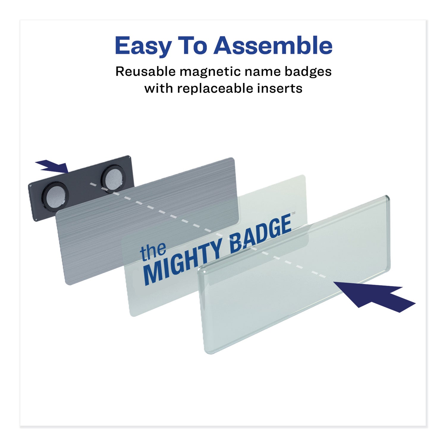 Avery The Mighty Badge Name Badge Holder Kit, Horizontal, 3 x 1, Laser, Silver, 10 Holders and 80 Inserts/Kit (71206)