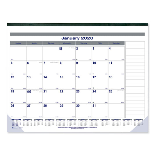 Blueline Net Zero Carbon Monthly Desk Pad Calendar, 22 x 17, White/Gray/Blue Sheets, Black Binding, 12-Month (Jan to Dec): 2025 (C177847)