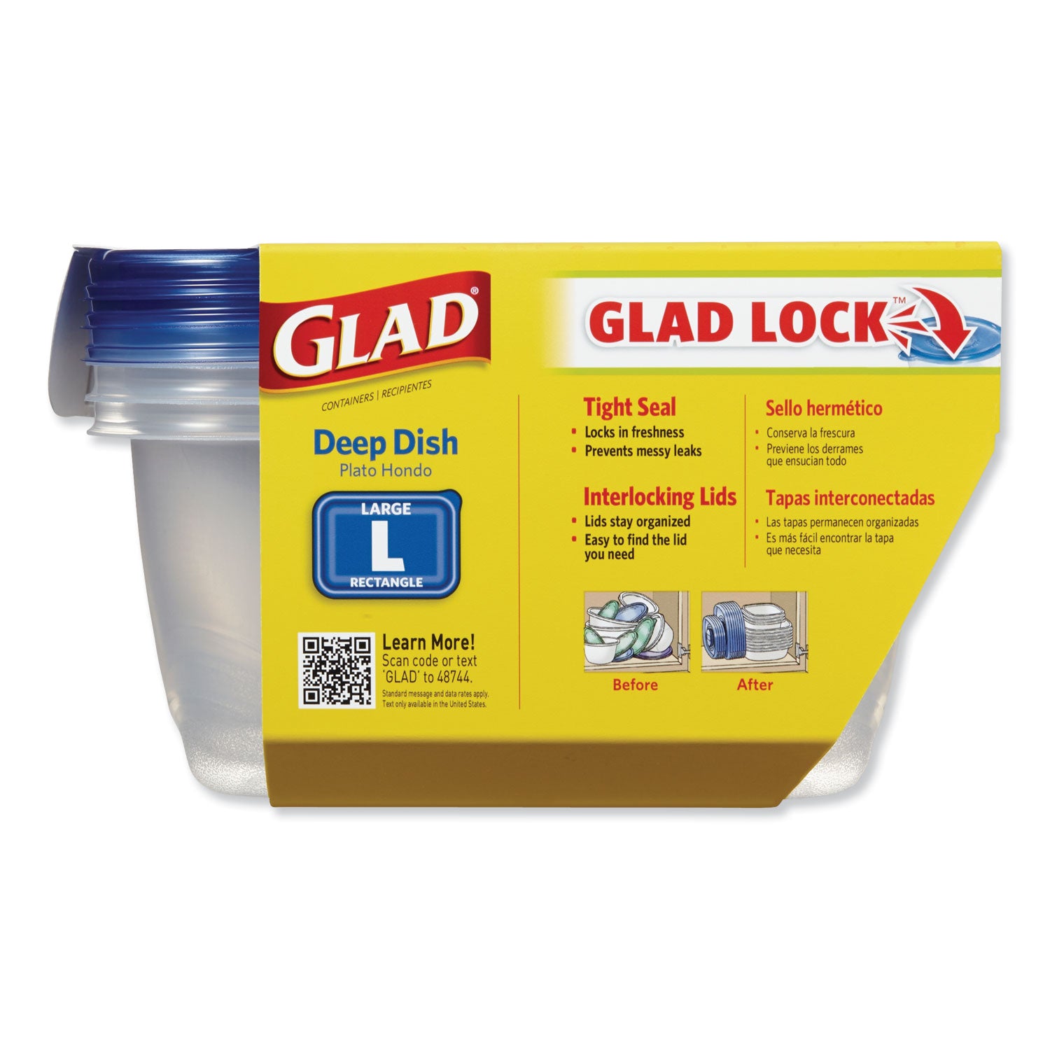 Glad Deep Dish Food Storage Containers, 64 oz, Plastic, 3/Pack (70045PK)