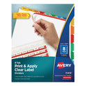 Avery Print and Apply Index Maker Clear Label Dividers, 8-Tab, Color Tabs, 11 x 8.5, White, Traditional Color Tabs, 5 Sets (11419)