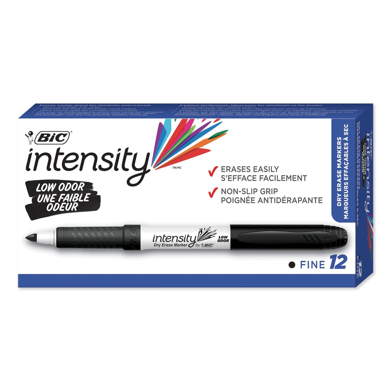 BIC Intensity Low Odor Fine Point Dry Erase Marker, Fine Bullet Tip, Black, Dozen (GDE11BK)