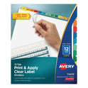 Avery Print and Apply Index Maker Clear Label Dividers, 12-Tab, Color Tabs, 11 x 8.5, White, 5 Sets (11405)