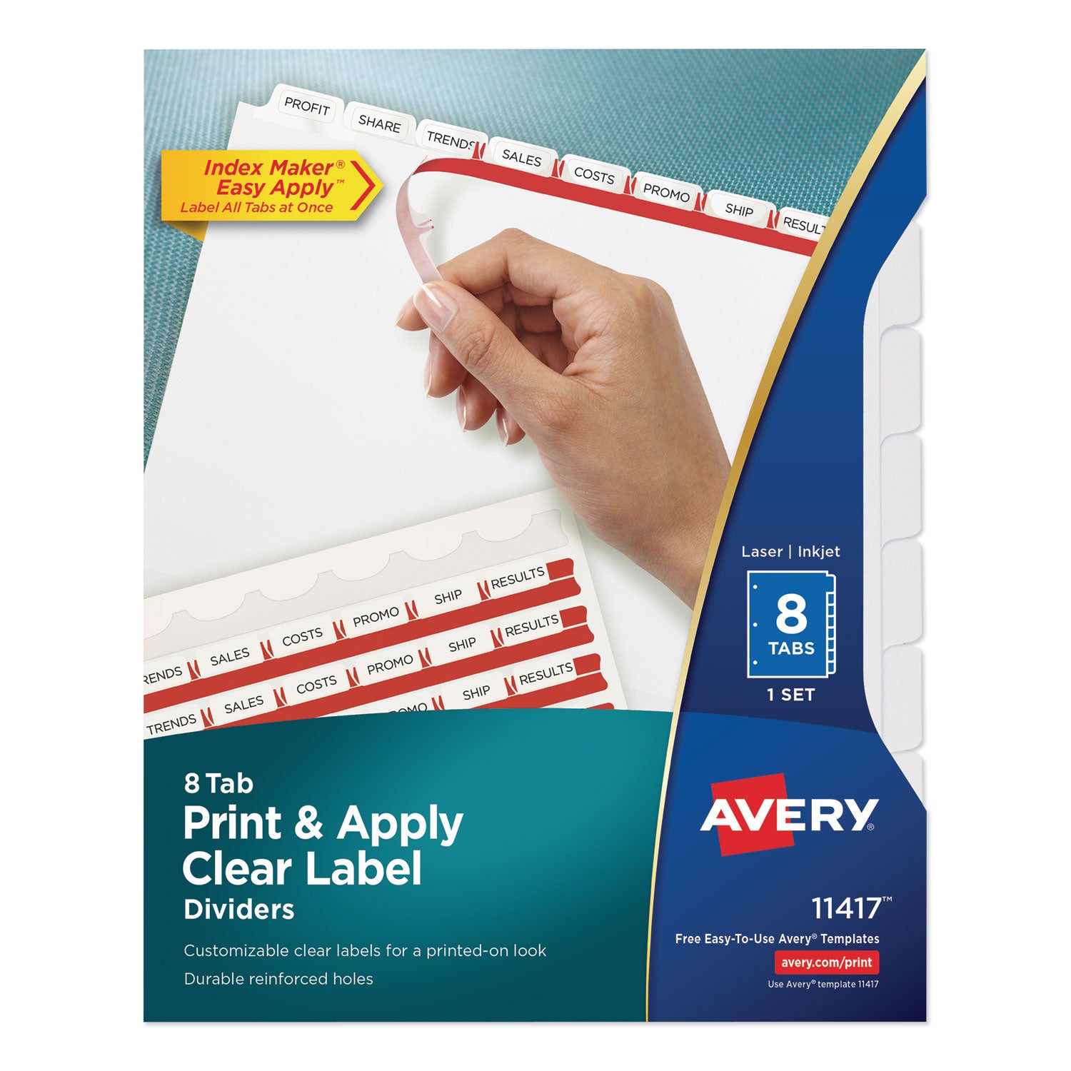 Avery Print and Apply Index Maker Clear Label Dividers, 8-Tab, 11 x 8.5, White, 1 Set (11417)