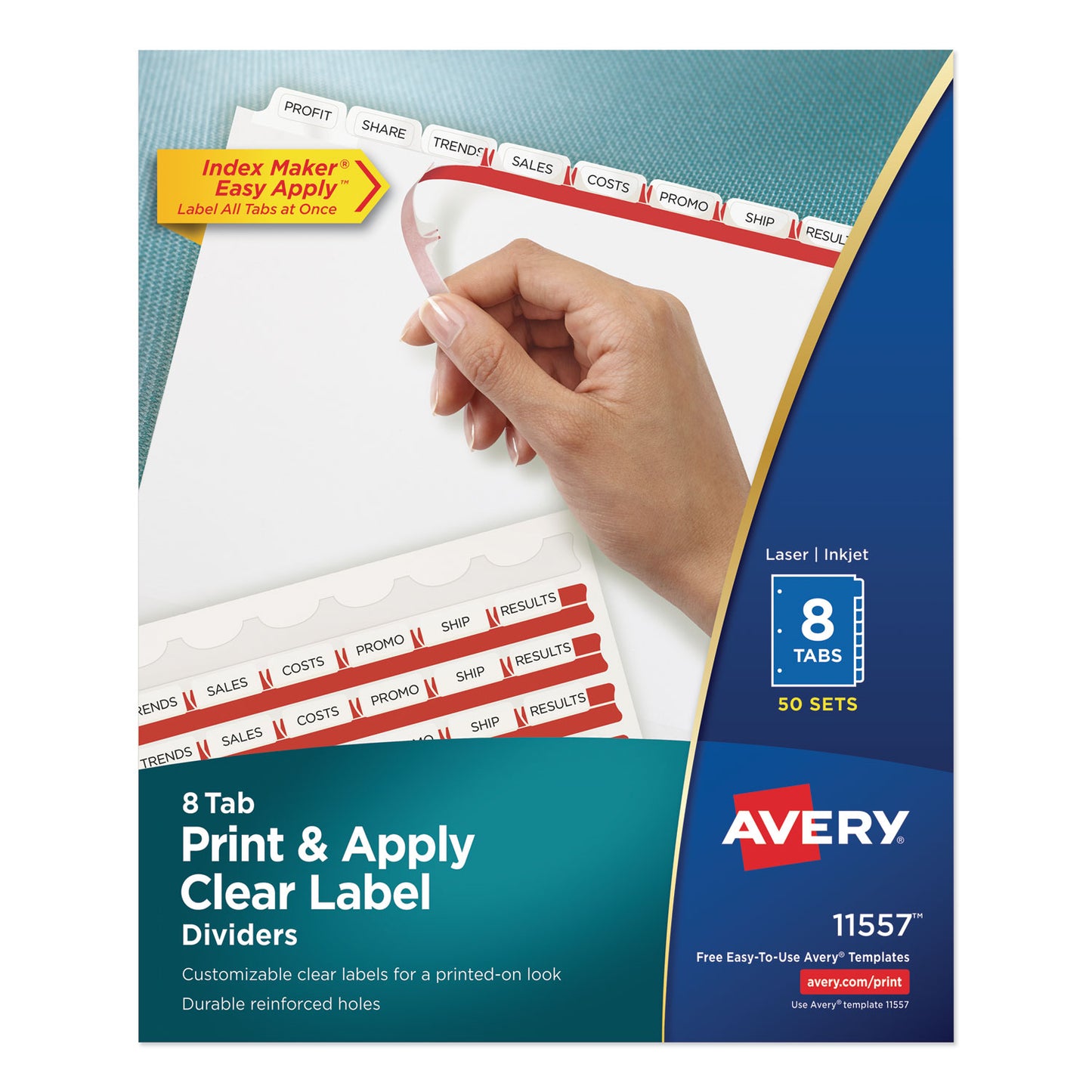 Avery Print and Apply Index Maker Clear Label Dividers, 8-Tab, 11 x 8.5, White, 50 Sets (11557)