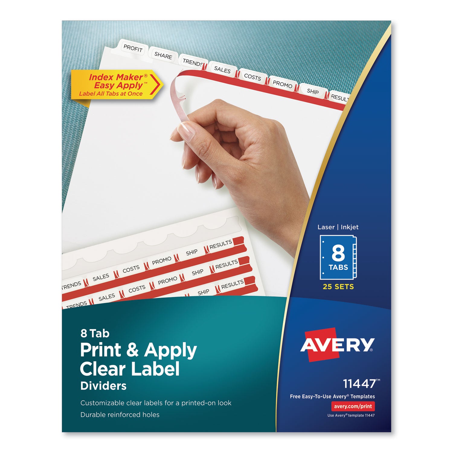 Avery Print and Apply Index Maker Clear Label Dividers, 8-Tab, 11 x 8.5, White, 25 Sets (11447)