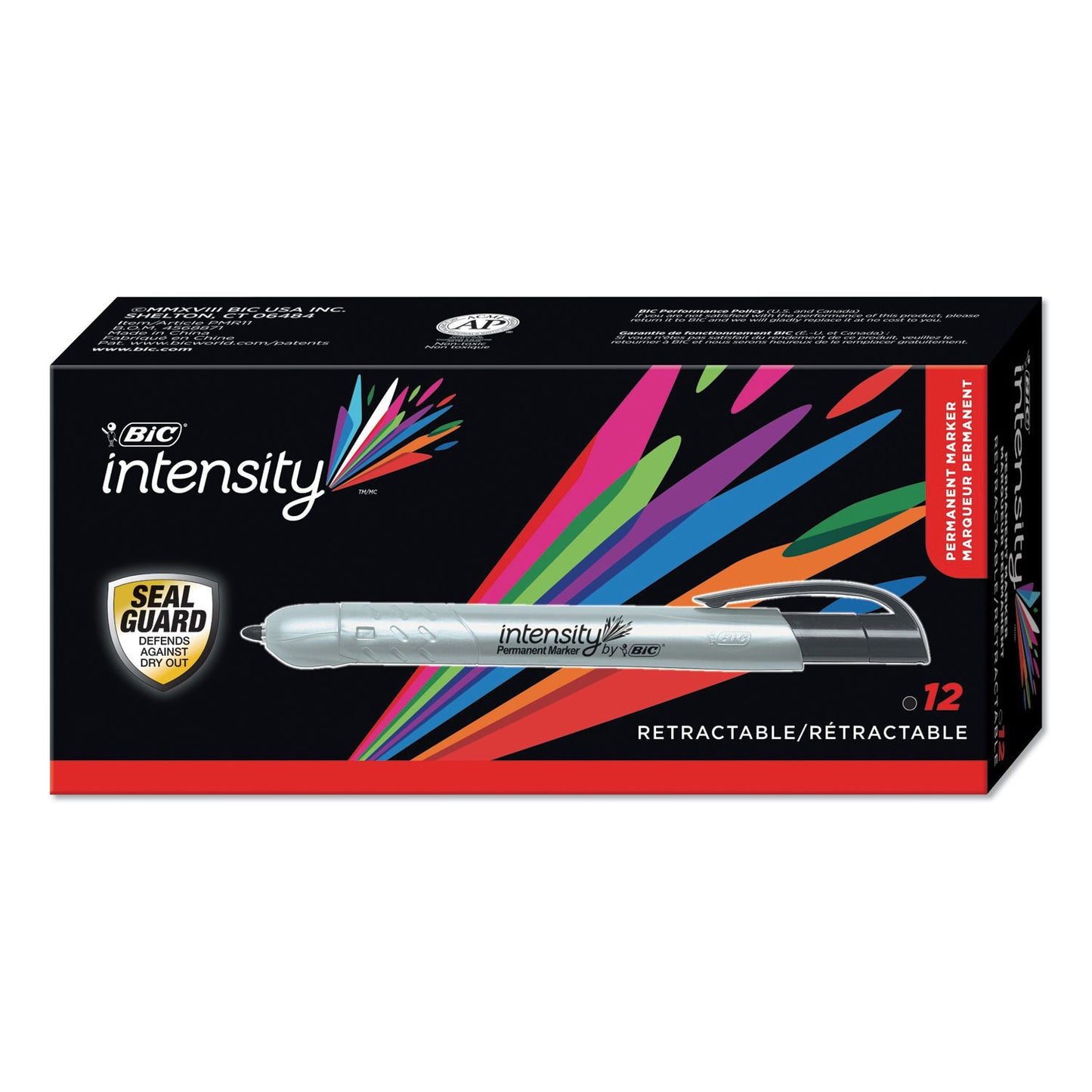 BIC Intensity Retractable Permanent Marker, Fine Bullet Tip, Black, Dozen (PMR11BK)