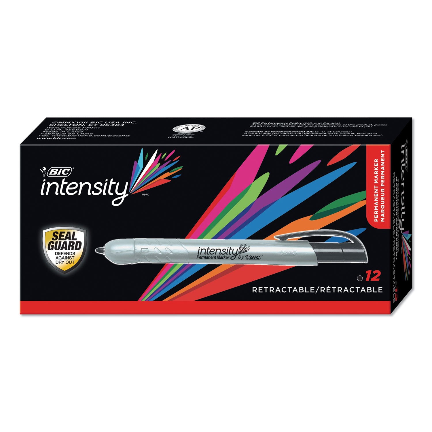 BIC Intensity Retractable Permanent Marker, Fine Bullet Tip, Black, Dozen (PMR11BK)