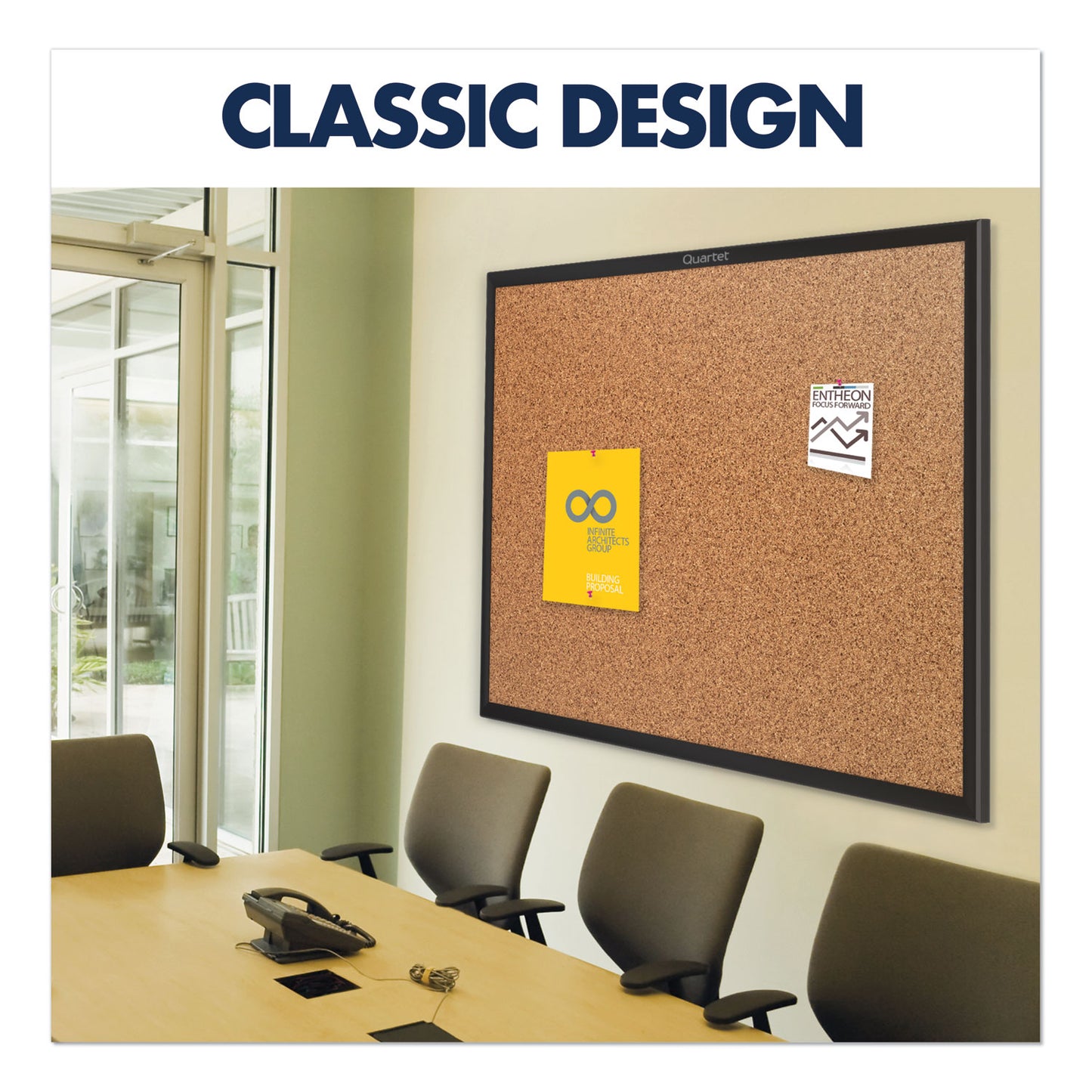 Quartet Classic Series Cork Bulletin Board, 36 x 24, Tan Surface, Black Aluminum Frame (2303B)