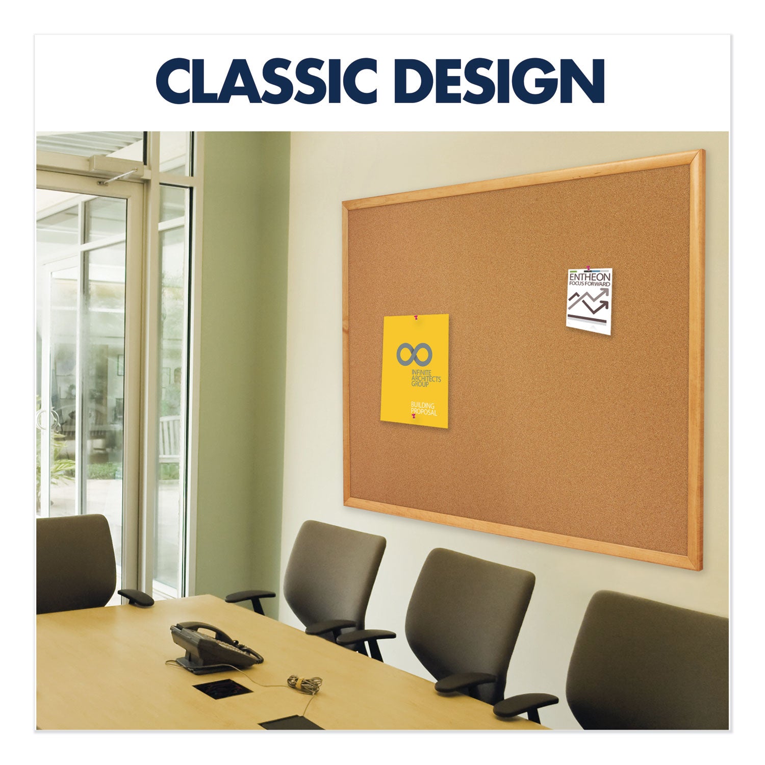 Quartet Classic Series Cork Bulletin Board, 36 x 24, Tan Surface, Oak Fiberboard Frame (303)