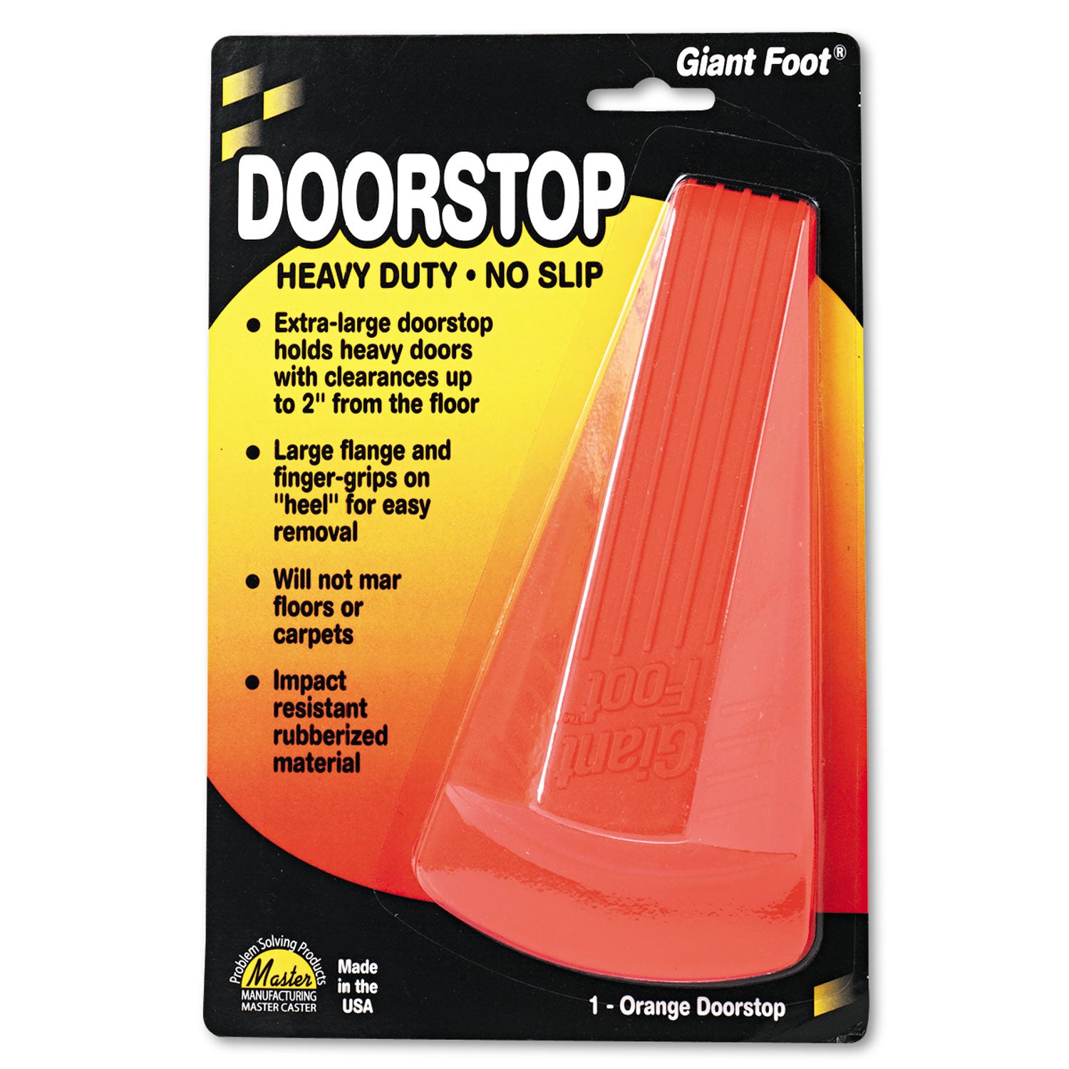 Master Caster Giant Foot Doorstop, No-Slip Rubber Wedge, 3.5w x 6.75d x 2h, Safety Orange (00965)