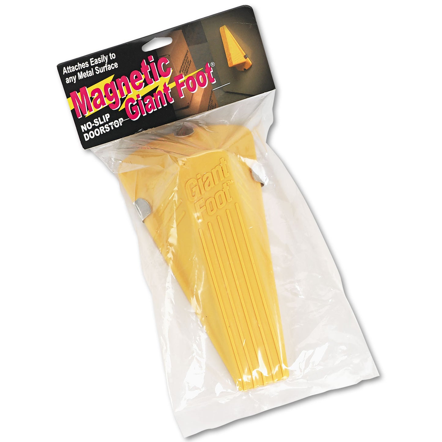 Master Caster Giant Foot Magnetic Doorstop, No-Slip Rubber Wedge, 3.5w x 6.75d x 2h, Yellow (00967)