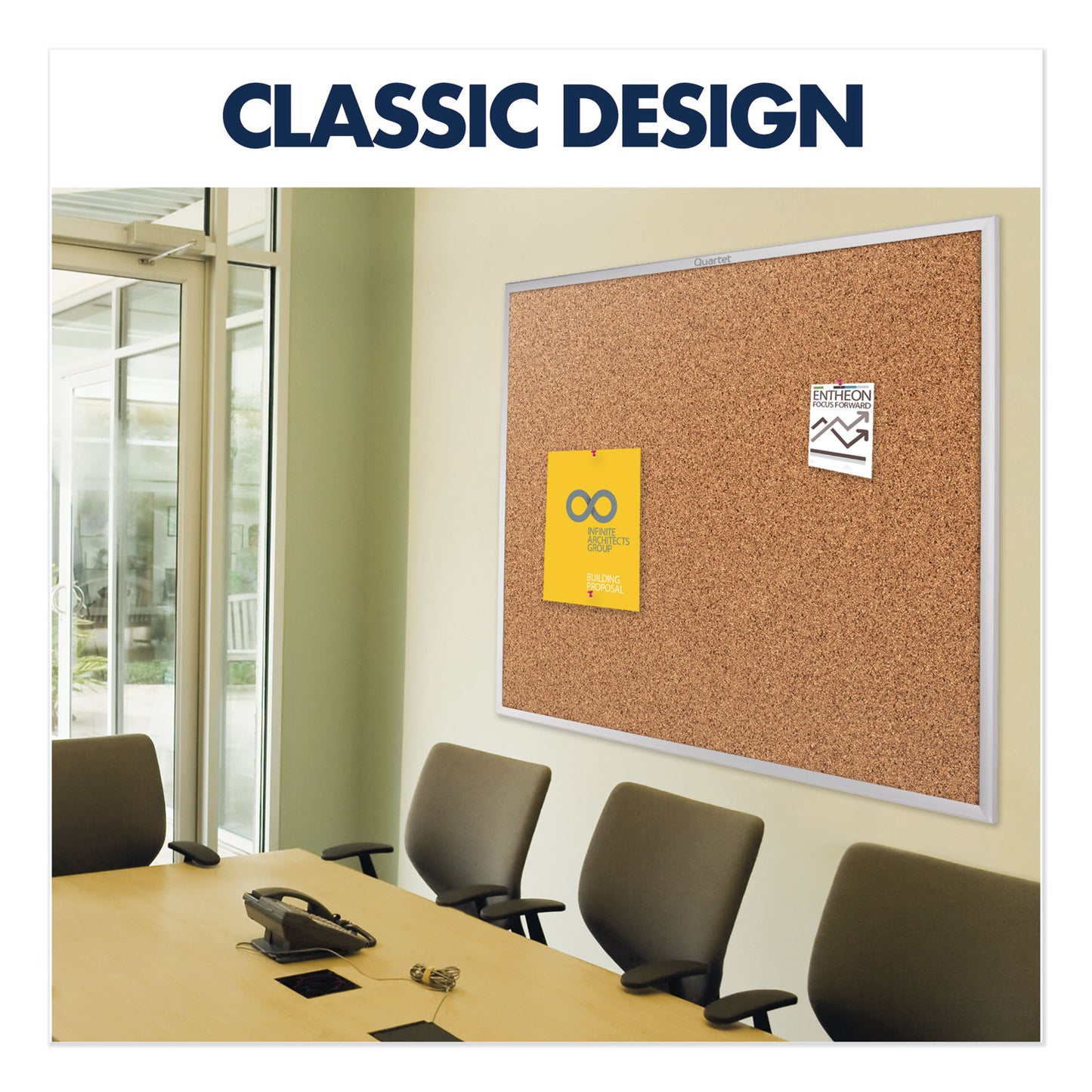 Quartet Classic Series Cork Bulletin Board, 36 x 24, Tan Surface, Silver Anodized Aluminum Frame (2303)