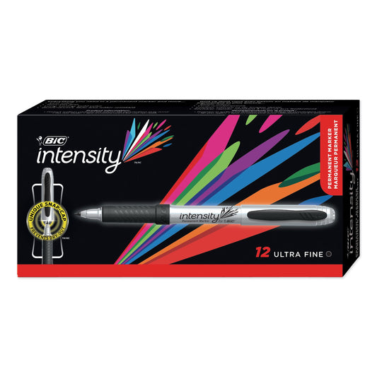 BIC Intensity Ultra Fine Tip Permanent Marker, Ultra-Fine Needle Tip, Tuxedo Black, Dozen (GPMU11BK)