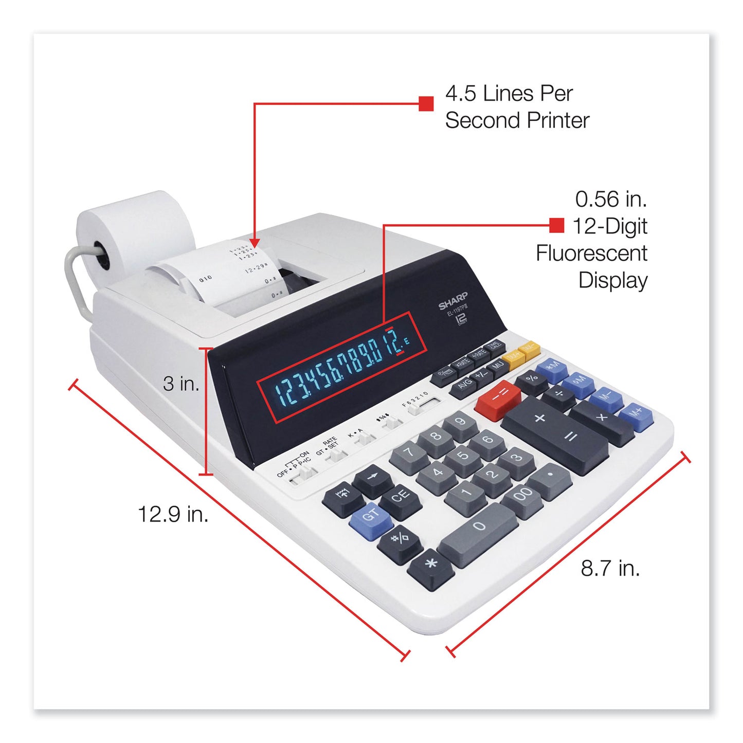 Sharp EL1197PIII Two-Color Printing Desktop Calculator, Black/Red Print, 4.5 Lines/Sec