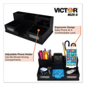 Victor Midnight Black Desk Organizer with Smartphone Holder, 6 Compartments, Wood, 10.5 x 5.5 x 4 (95255)