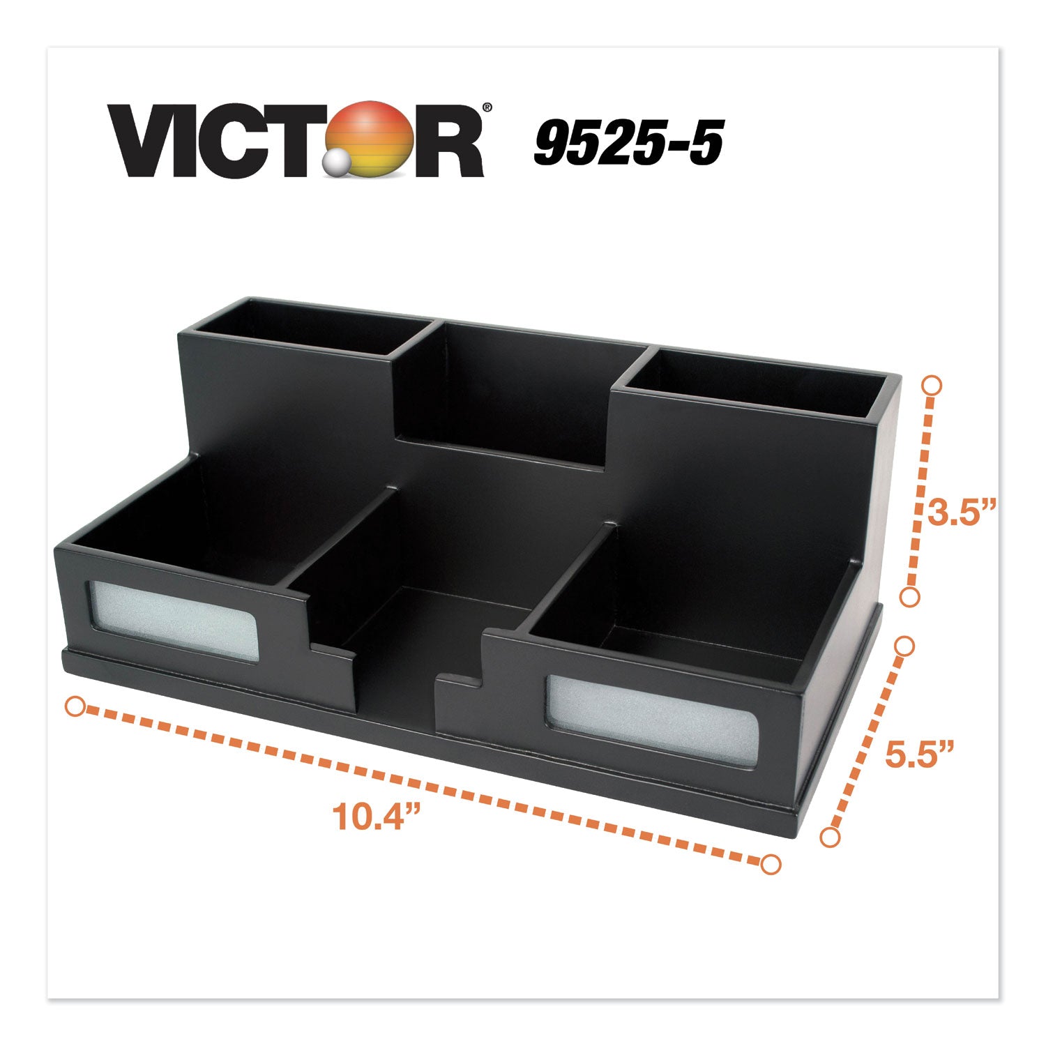 Victor Midnight Black Desk Organizer with Smartphone Holder, 6 Compartments, Wood, 10.5 x 5.5 x 4 (95255)