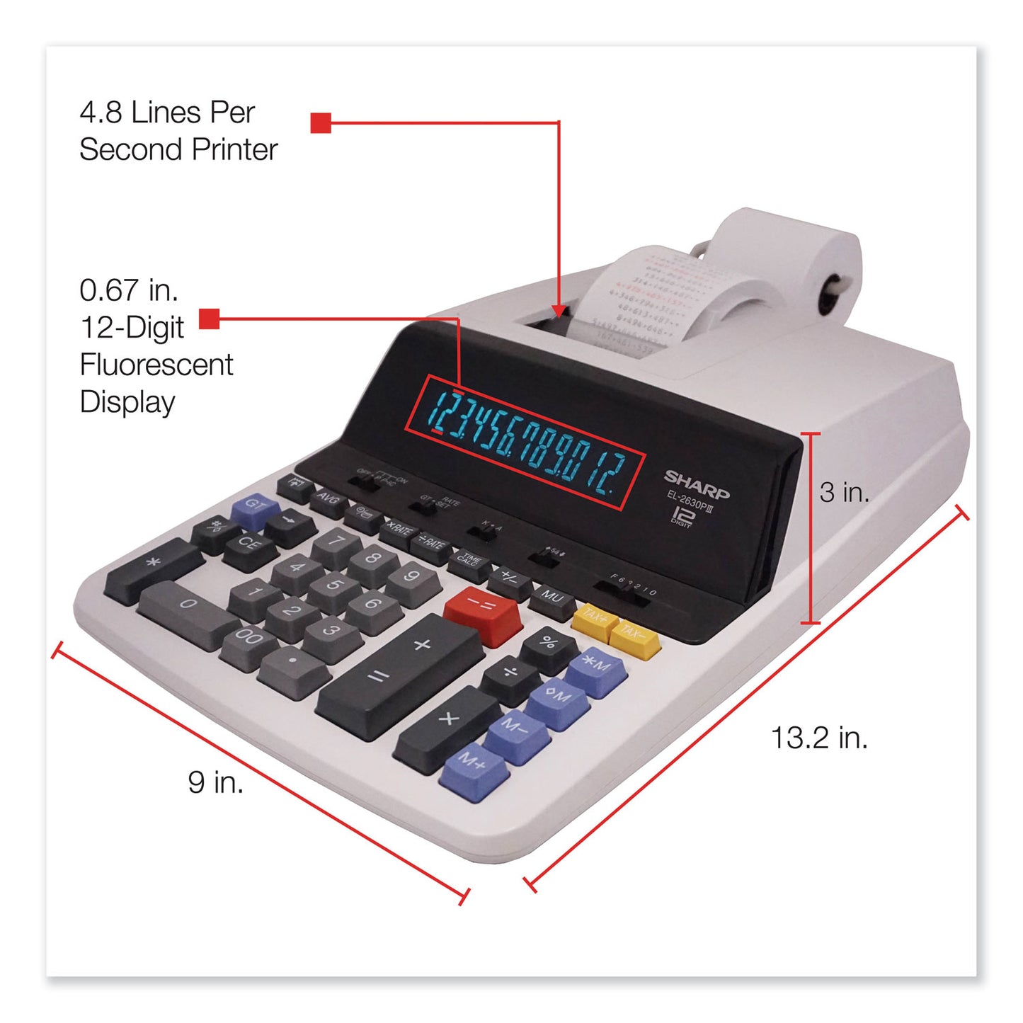 Sharp EL2630PIII Two-Color Printing Calculator, Black/Red Print, 4.8 Lines/Sec