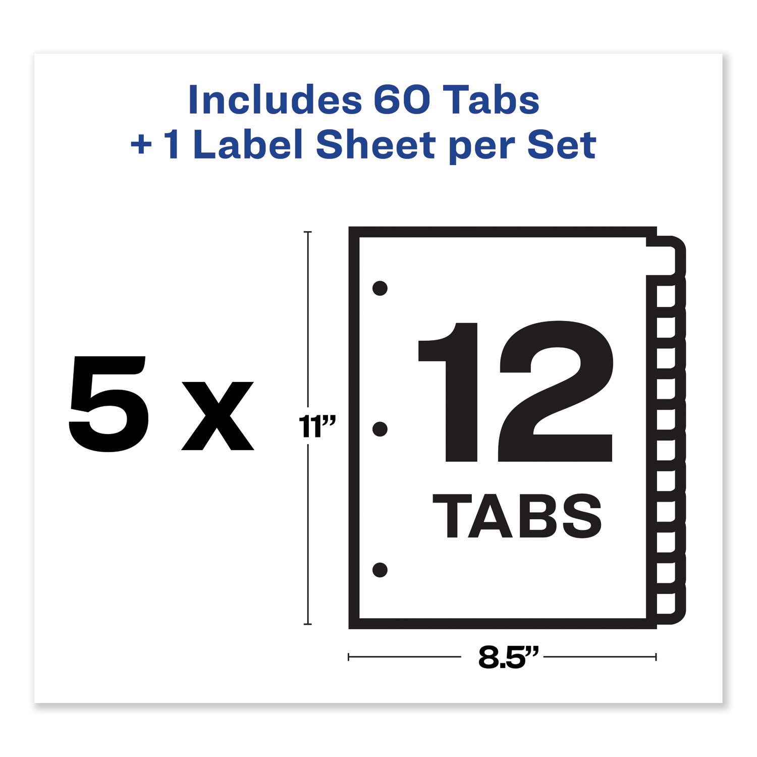 Avery Print and Apply Index Maker Clear Label Dividers, 12-Tab, Color Tabs, 11 x 8.5, White, 5 Sets (11405)