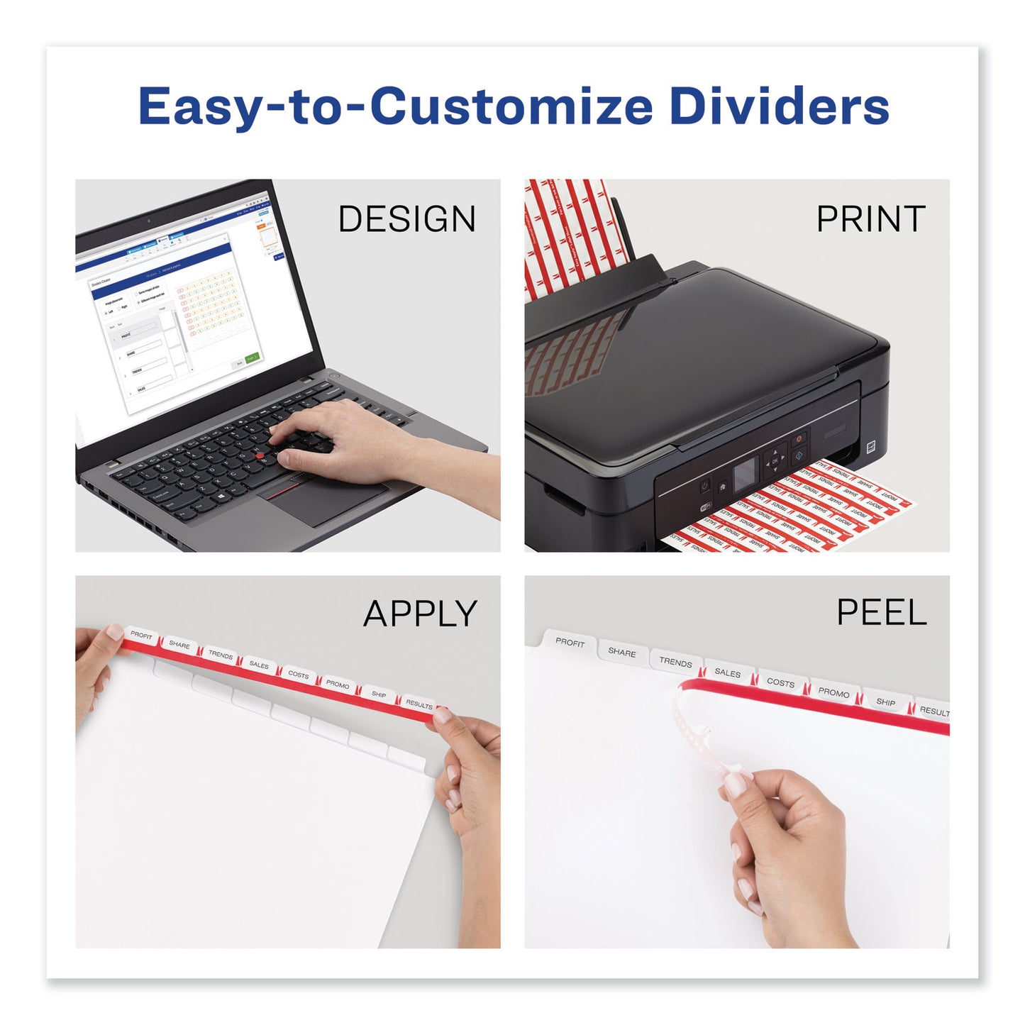 Avery Print and Apply Index Maker Clear Label Dividers, 8-Tab, Color Tabs, 11 x 8.5, White, Traditional Color Tabs, 1 Set (11407)