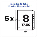 Avery Print and Apply Index Maker Clear Label Dividers, 8-Tab, 11 x 8.5, White, 5 Sets (11437)