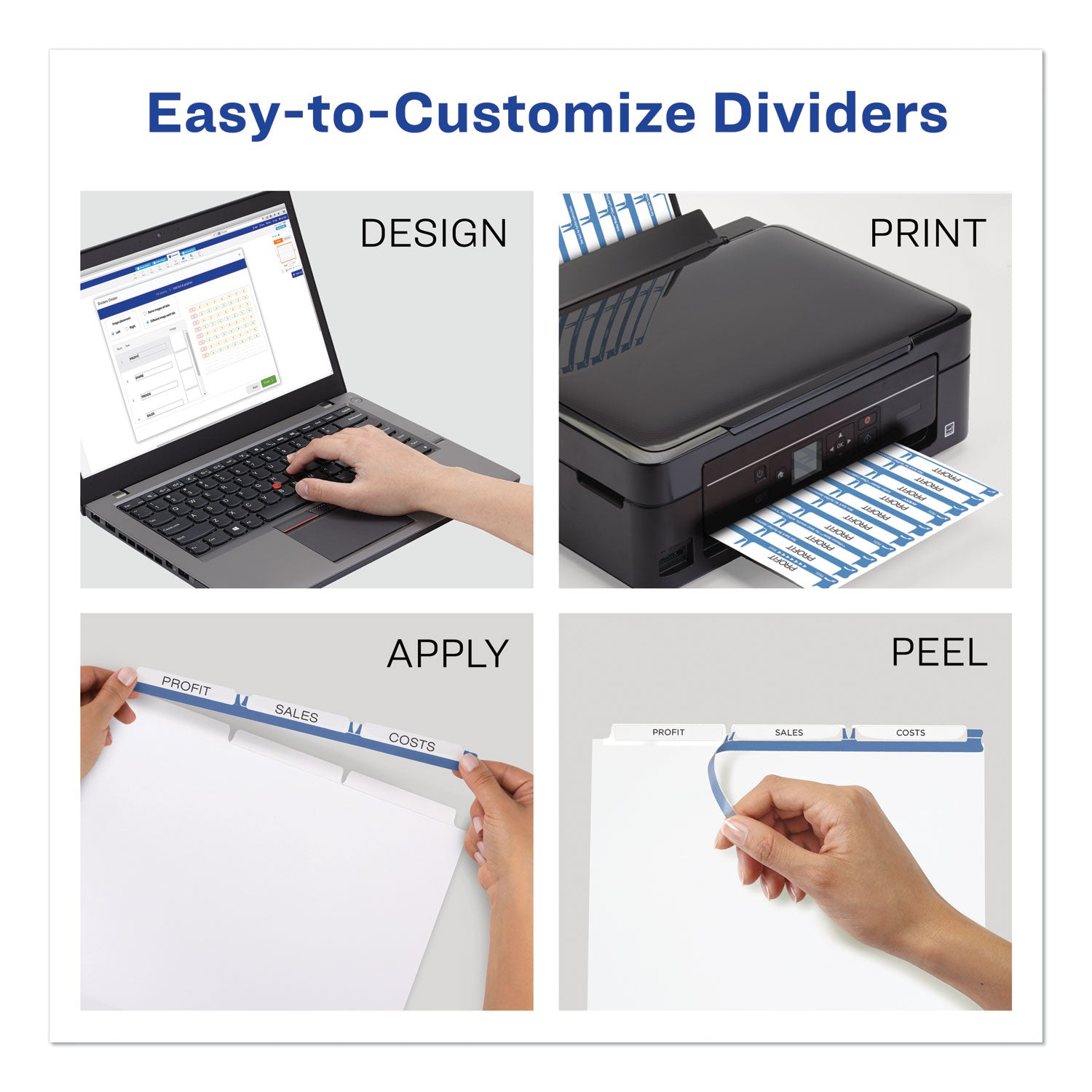 Avery Print and Apply Index Maker Clear Label Dividers, 3-Tab, White Tabs, 11 x 8.5, White, 25 Sets (11445)