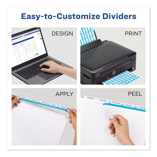 Avery Print and Apply Index Maker Clear Label Dividers, Big Tab, 5-Tab, White Tabs, 11 x 8.5, White, 1 Set (11490)