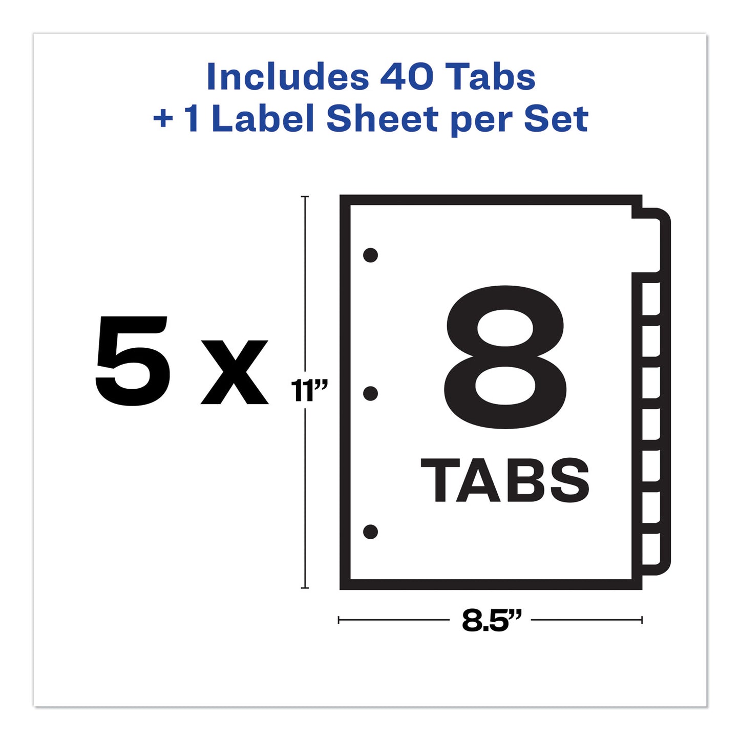 Avery Print and Apply Index Maker Clear Label Plastic Dividers with Printable Label Strip, 8-Tab, 11 x 8.5, Assorted Tabs, 5 Sets (12433)