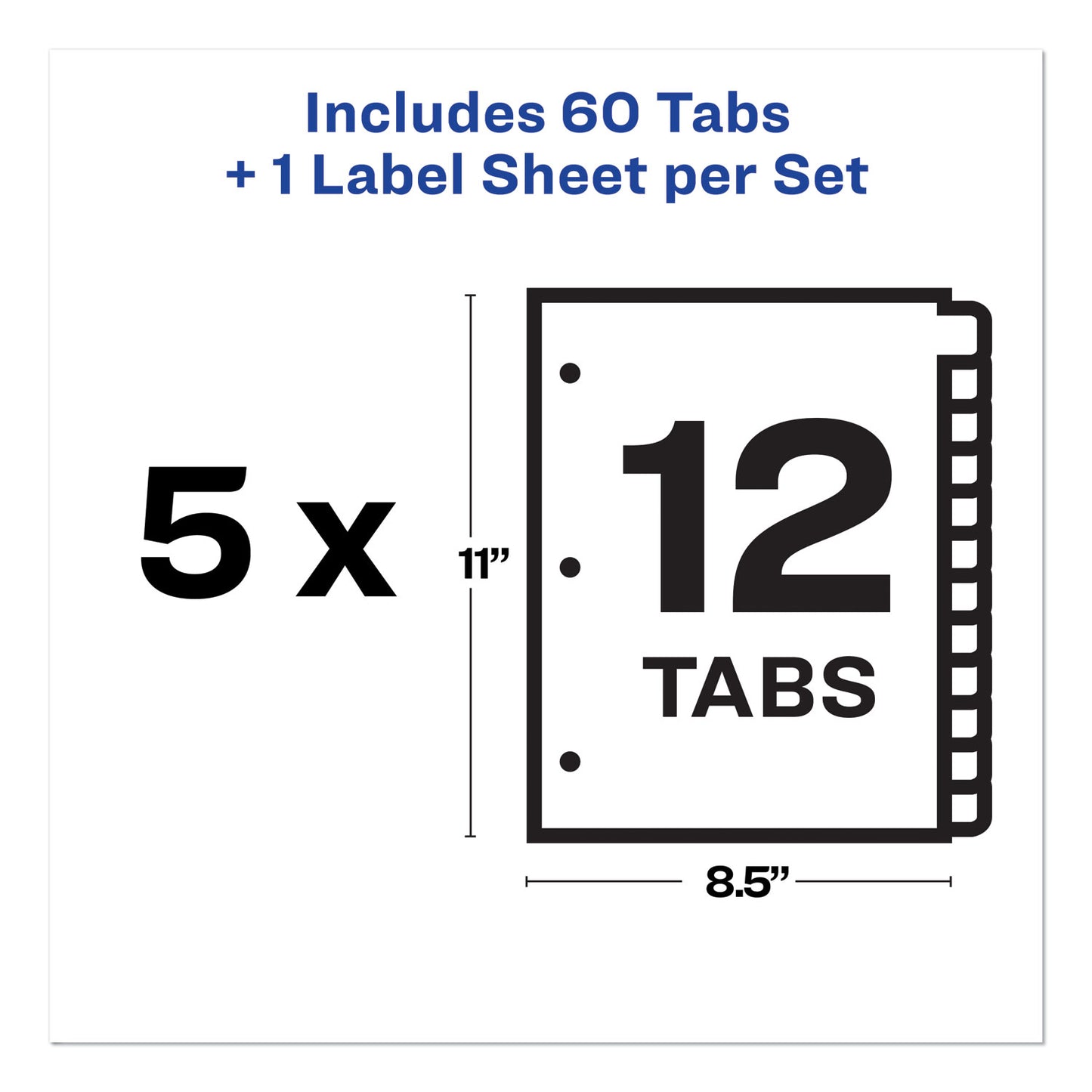 Avery Print and Apply Index Maker Clear Label Dividers, 12-Tab, White Tabs, 11 x 8.5, White, 5 Sets (11429)