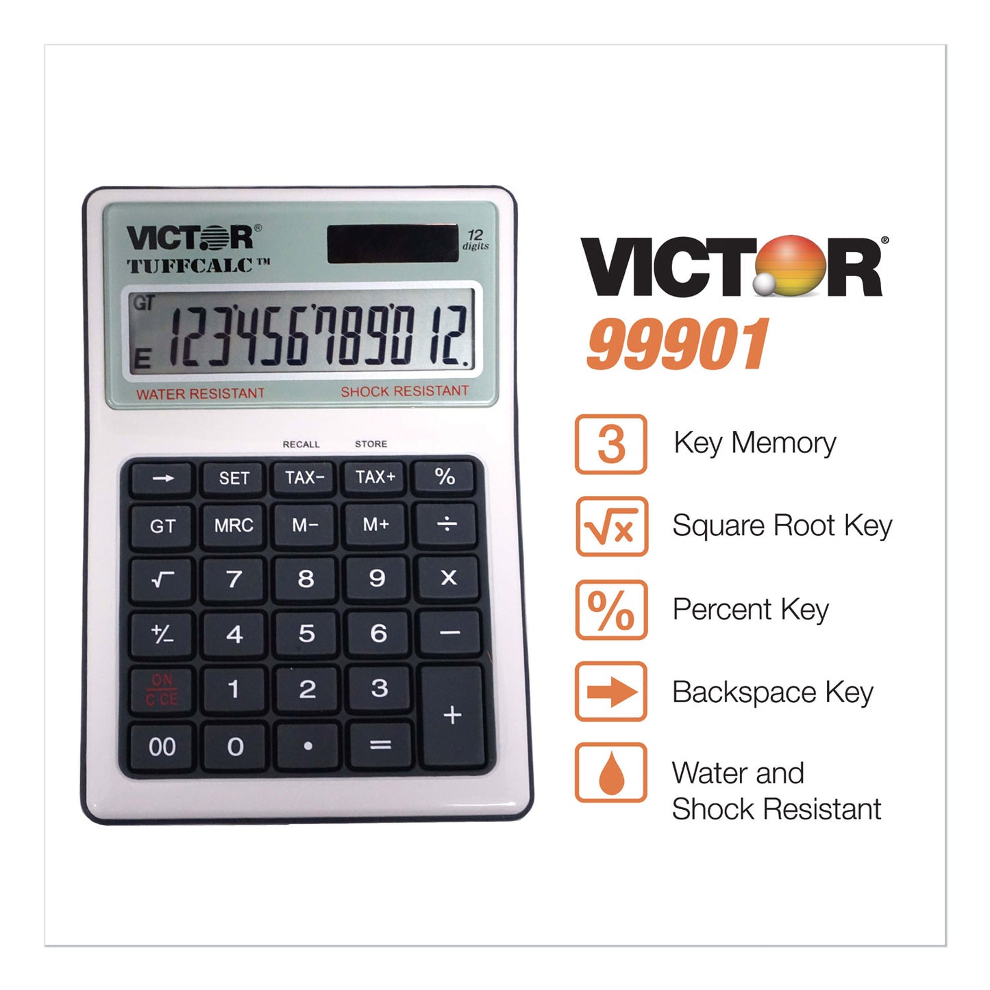 Victor TUFFCALC Desktop Calculator, 12-Digit LCD (99901)