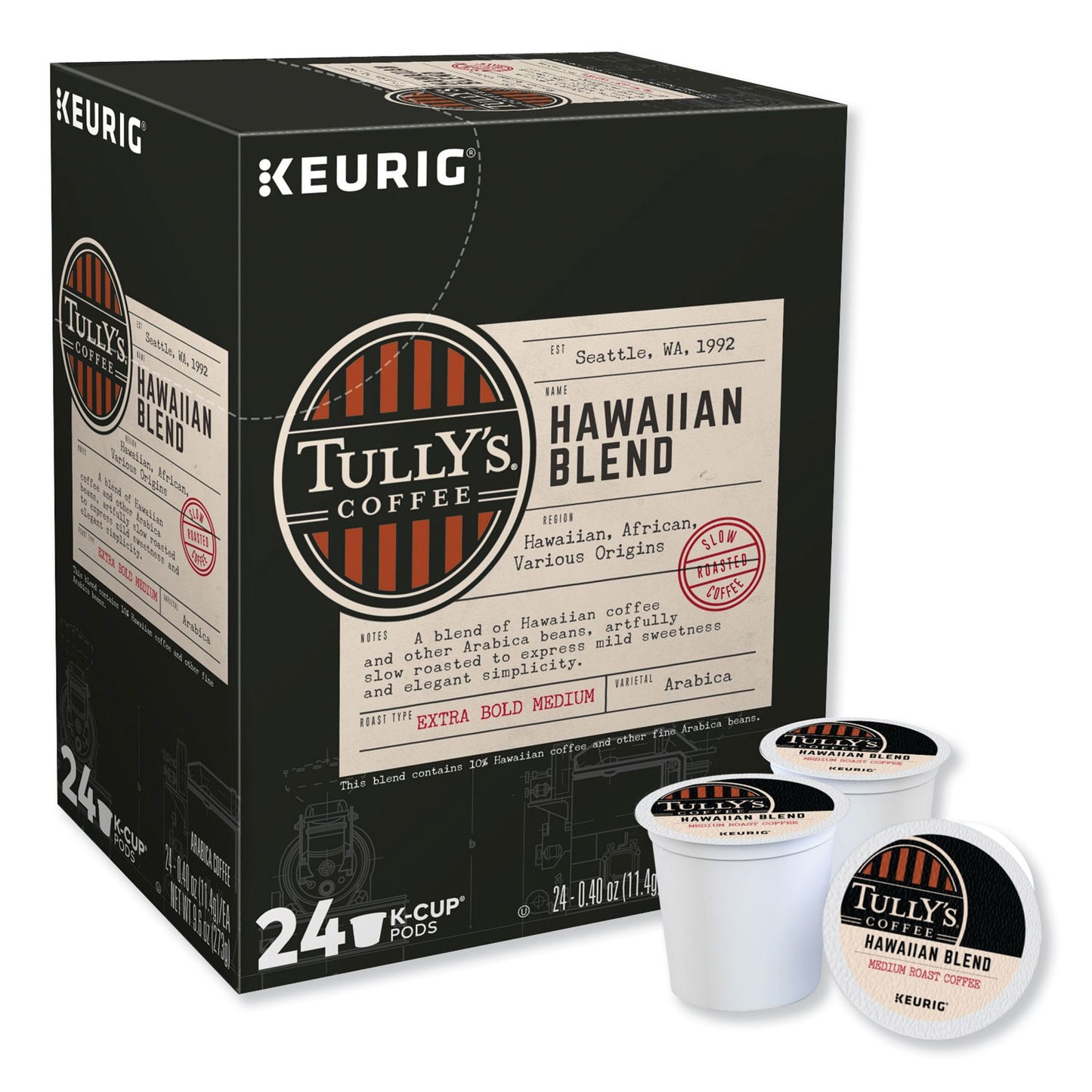 Tully's Coffee Hawaiian Blend Coffee K-Cups, 24/Box (6606)