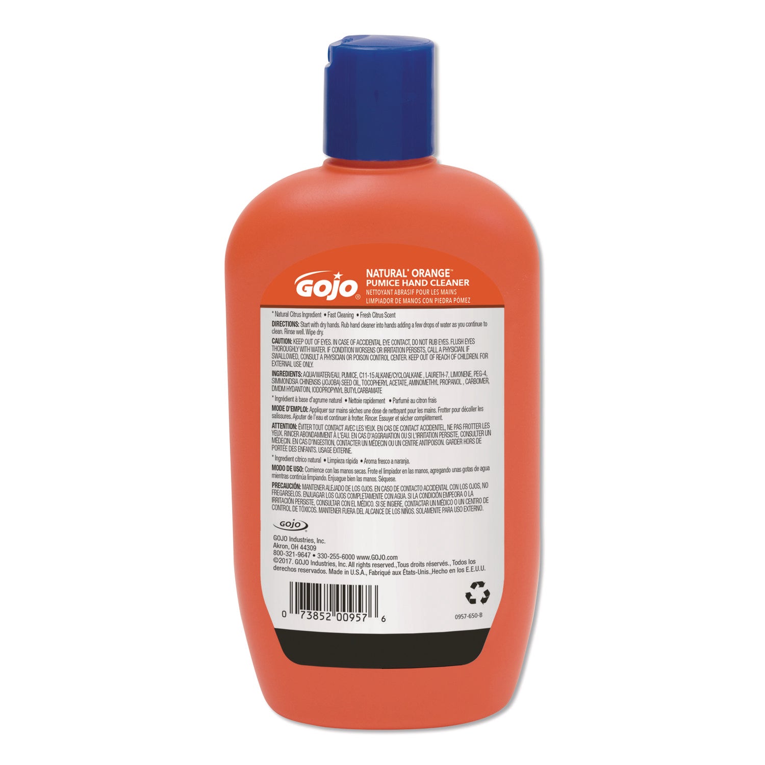 GOJO NATURAL ORANGE Pumice Hand Cleaner, Citrus Scent, 14 oz, 12/Carton (095712CT)