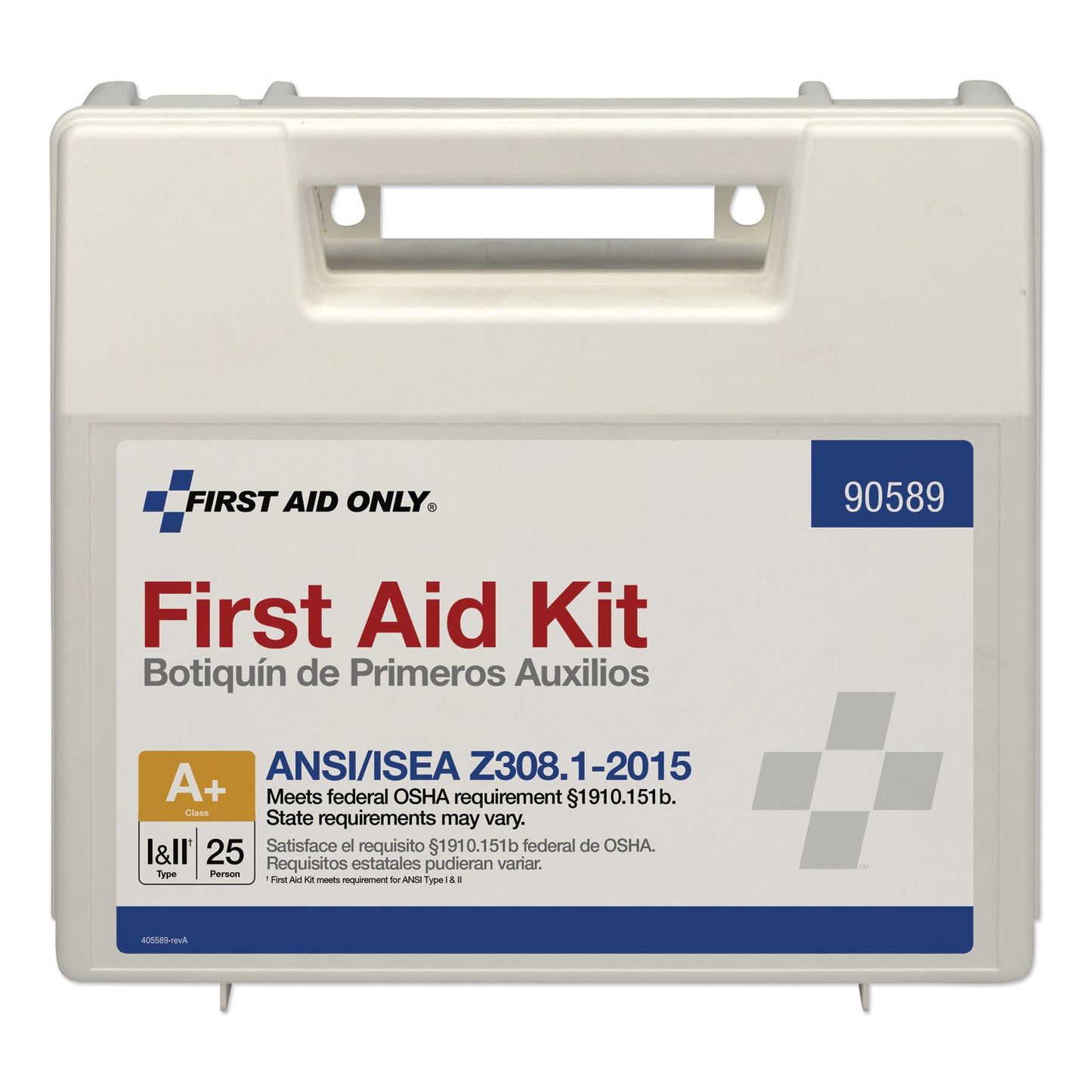 First Aid Only ANSI 2015 Compliant Class A+ Type I and II First Aid Kit for 25 People, 141 Pieces, Plastic Case (90589)