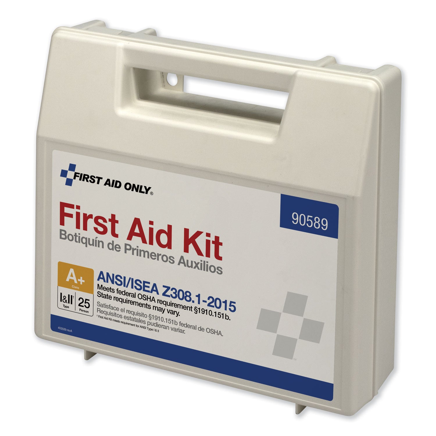 First Aid Only ANSI 2015 Compliant Class A+ Type I and II First Aid Kit for 25 People, 141 Pieces, Plastic Case (90589)