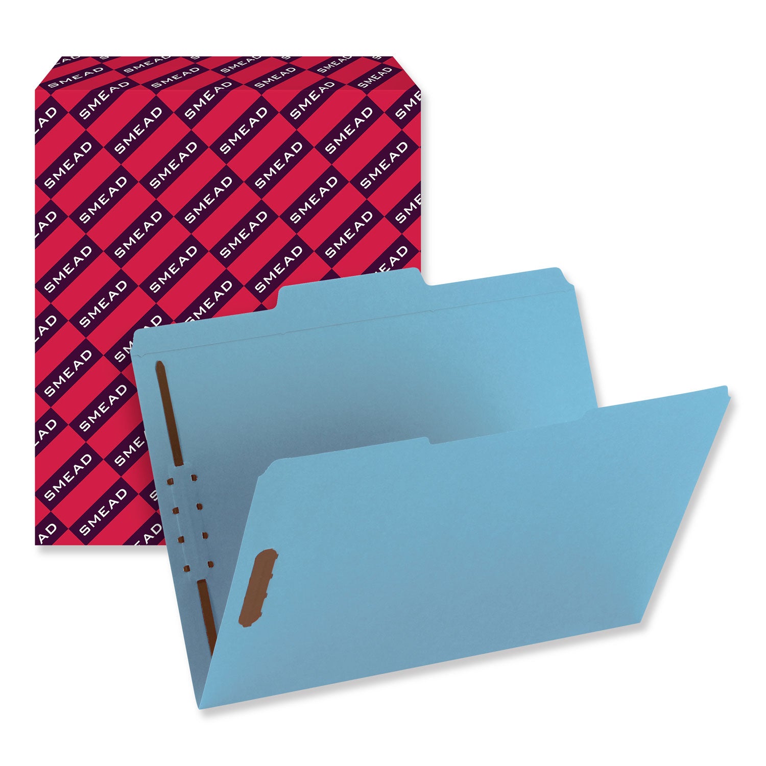 Smead Top Tab Colored Fastener Folders, 0.75" Expansion, 2 Fasteners, Letter Size, Blue Exterior, 50/Box (12040)