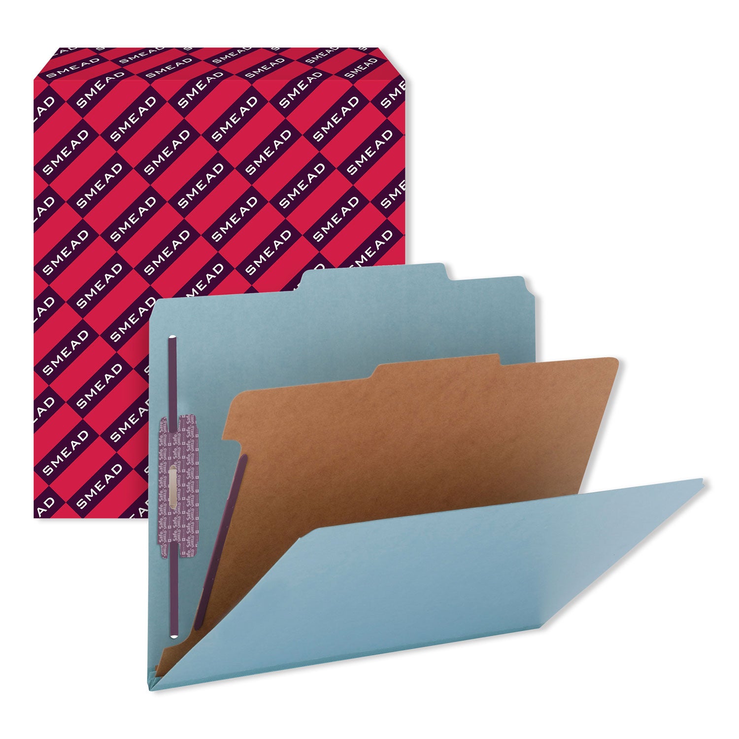 Smead Four-Section Pressboard Top Tab Classification Folders, Four SafeSHIELD Fasteners, 1 Divider, Letter Size, Blue, 10/Box (13730)