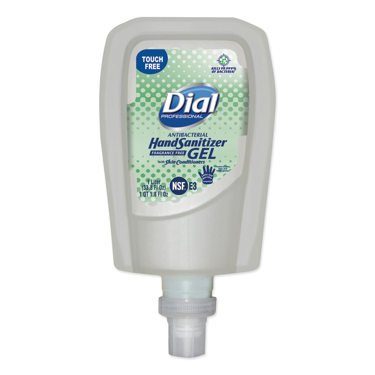 Dial Antibacterial Gel Hand Sanitizer Refill for FIT Touch Free Dispenser, 1.2 L Bottle, Fragrance-Free, 3/Carton (19029)